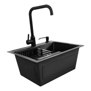 ნიჟარა+ონკანი DARK INOX  60/45